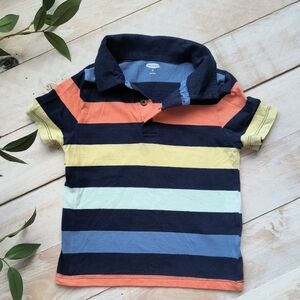 Old Navy Boys Striped Short Sleeve Polo Dress Shirt Multi Colored 3T
